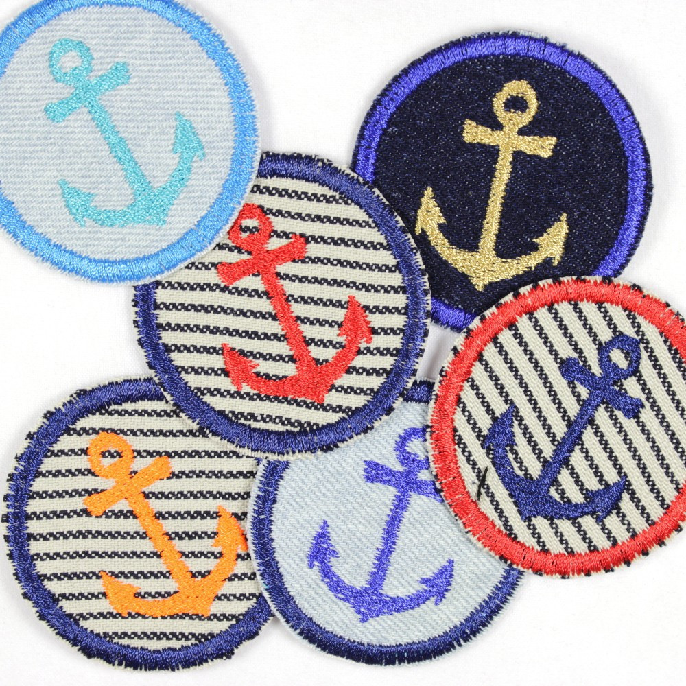 Flickli - the patch! round with anchor on  jeans with stripes set with 2 items