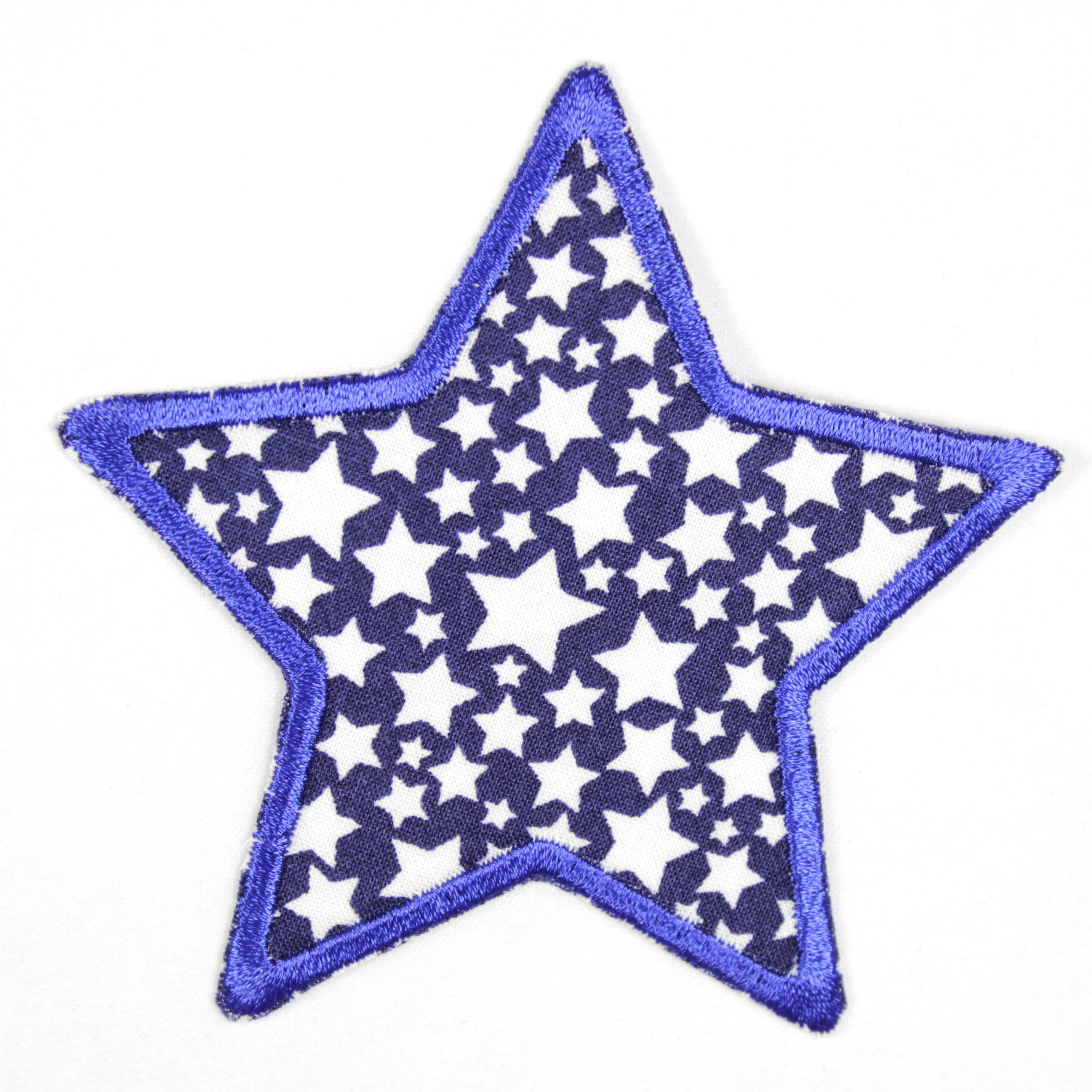 Bügelflicken Stern blau mit weißem Sternchenmotiv auf blau, reissfest ideal als Knieflicken