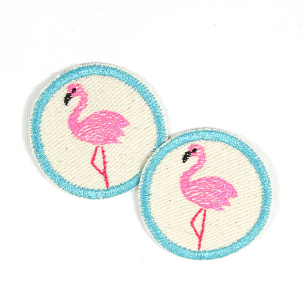 Flicken Flamingo Bügelflicken 2 Hosenflicken Flamingos Aufbügler mini Patches Set für Kinder und Erwachsene kleine Applikation