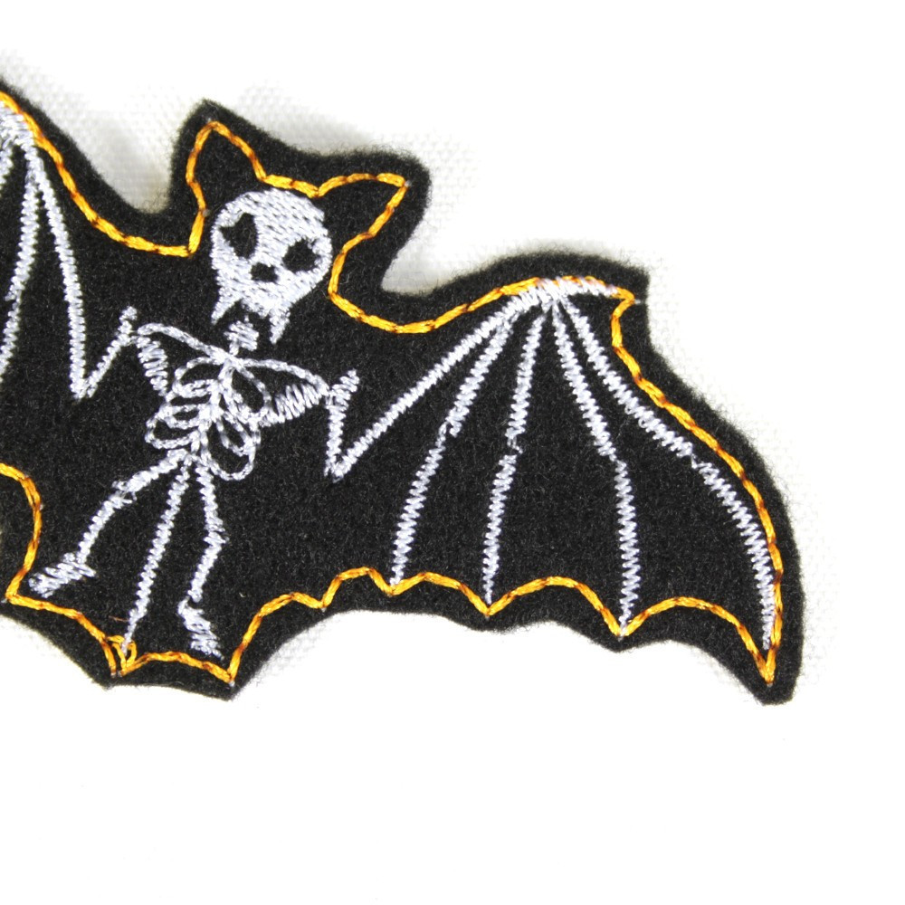 Bügelbild Fledermaus patch schwarz weiß Flicken Vampir Aufnäher Skelett Aufbügler skull Bügelflicken für Erwachsene Gothic Nacht