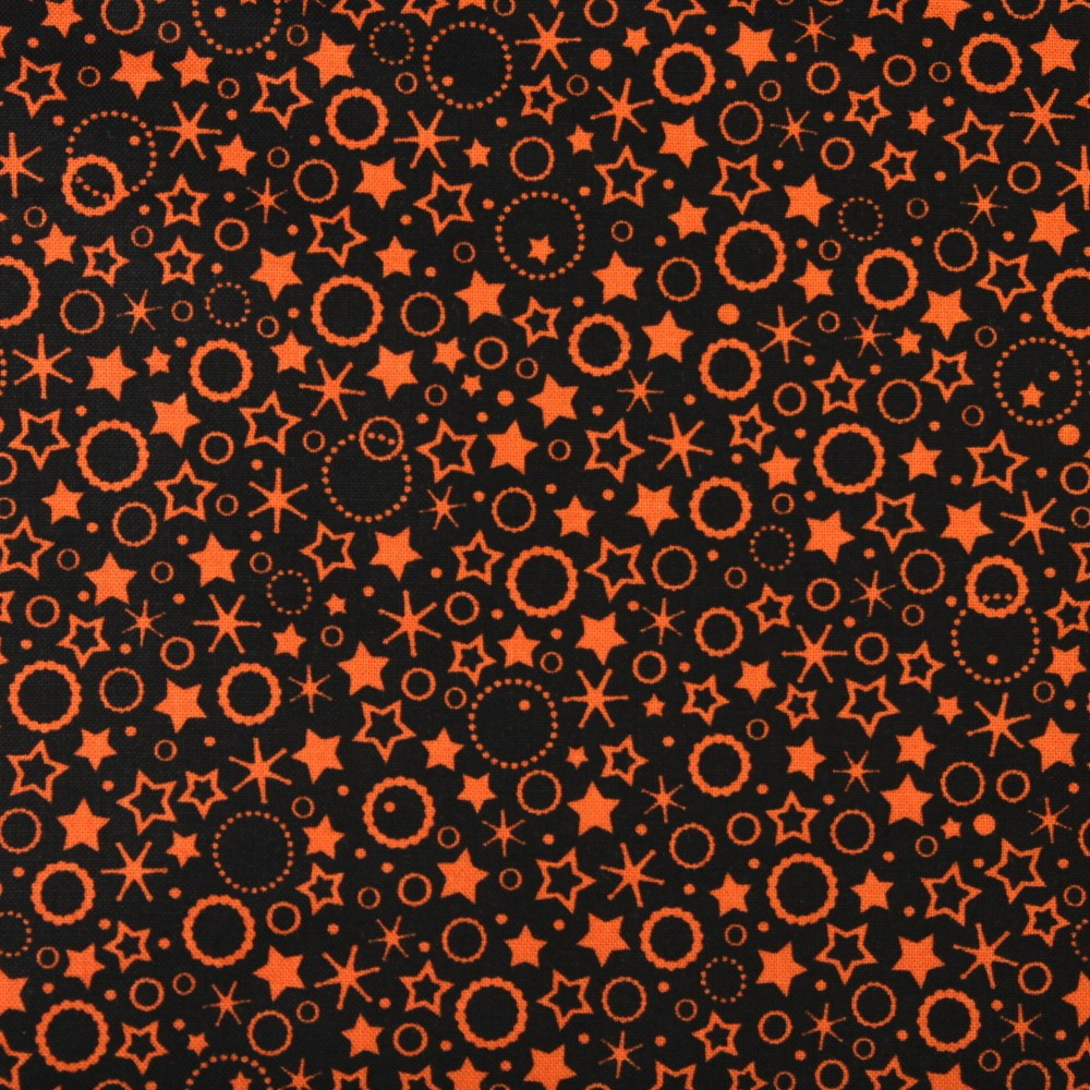 Sterne Kreise orange Baumwollstoff schwarz von Patrick Lose Stoffe