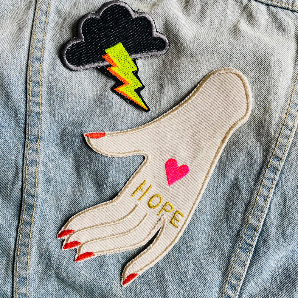 Patch hand "HOPE" large iron-on applique for adults - easy clothes embellishing