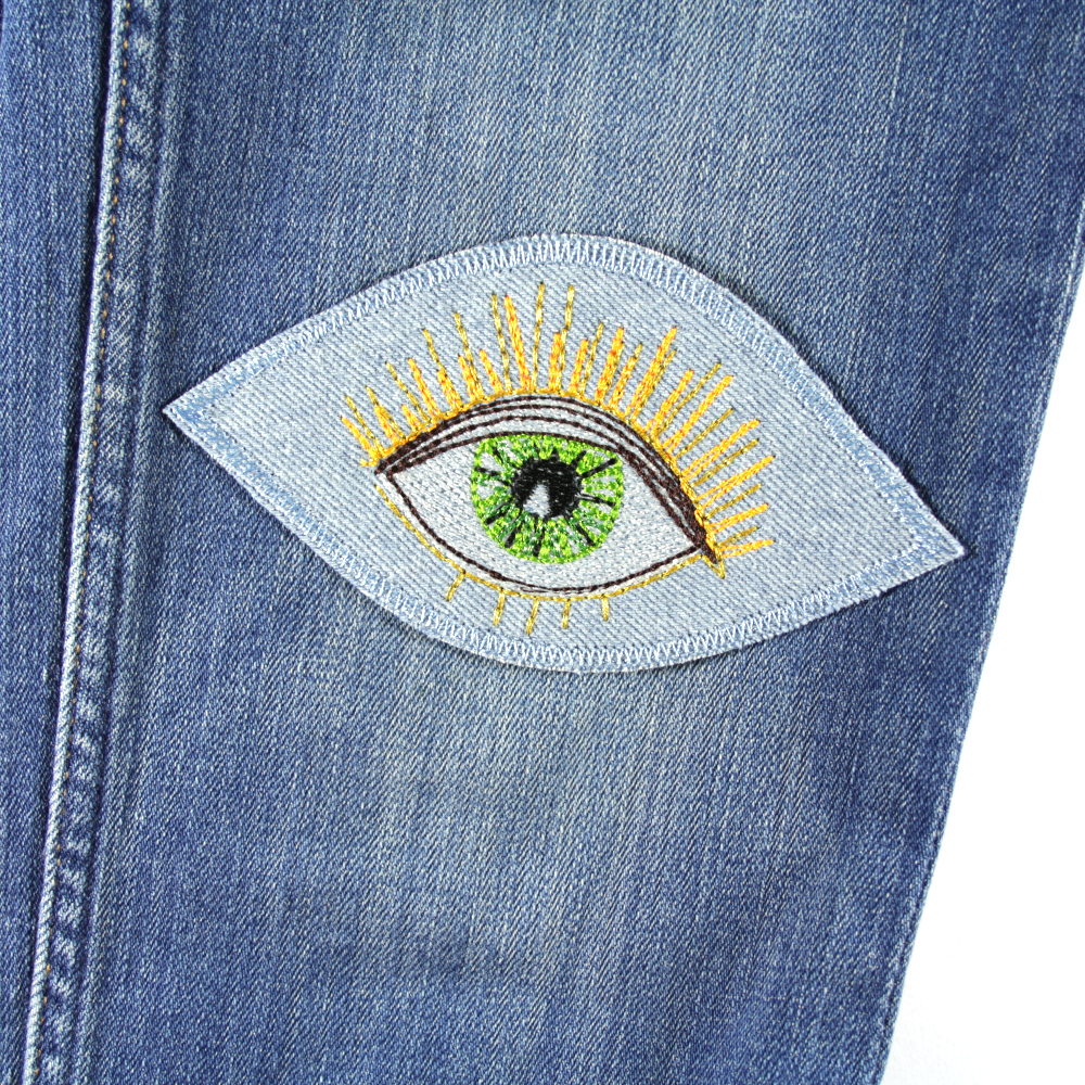 Jeans Flicken Auge grün Applikation Aufbügler Patch Flickli