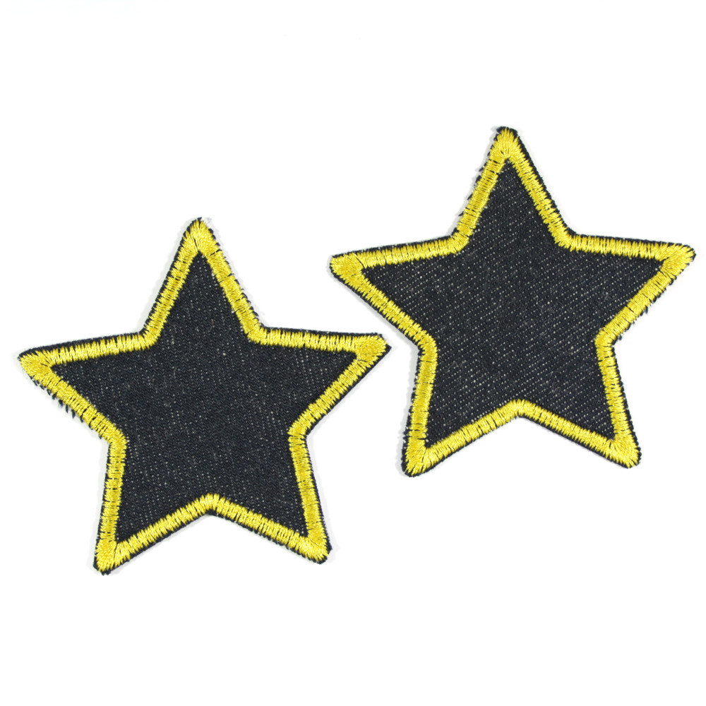 Bügelflicken Set Sterne 2 Flicken Bio blue Jeans gelb eingegefasst 7cm Hosenflicken Aufnäher