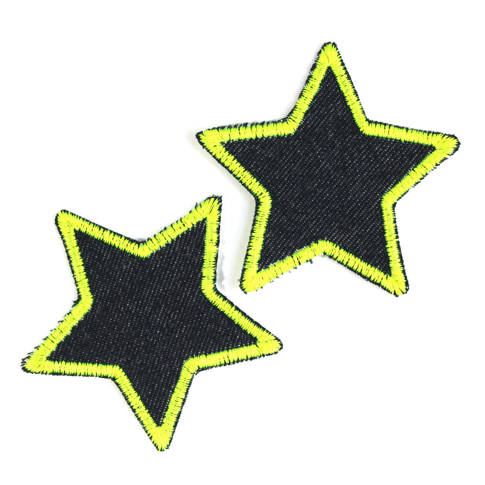  Aufbügler Neon Sterne Set 2 gelbe Jeansflicken Bio Hosenflicken Stern zum Aufbügeln als kleine Patches 7cm Sternchen