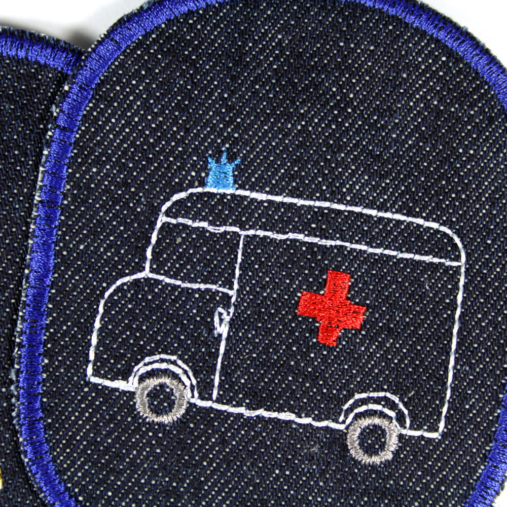 Flicken Ambulance Hosenflicken Rettungswagen Knieflicken Krankenwagen Bügelbilder Notarztfahrzeug Aufbügler Krankenauto Jeans
