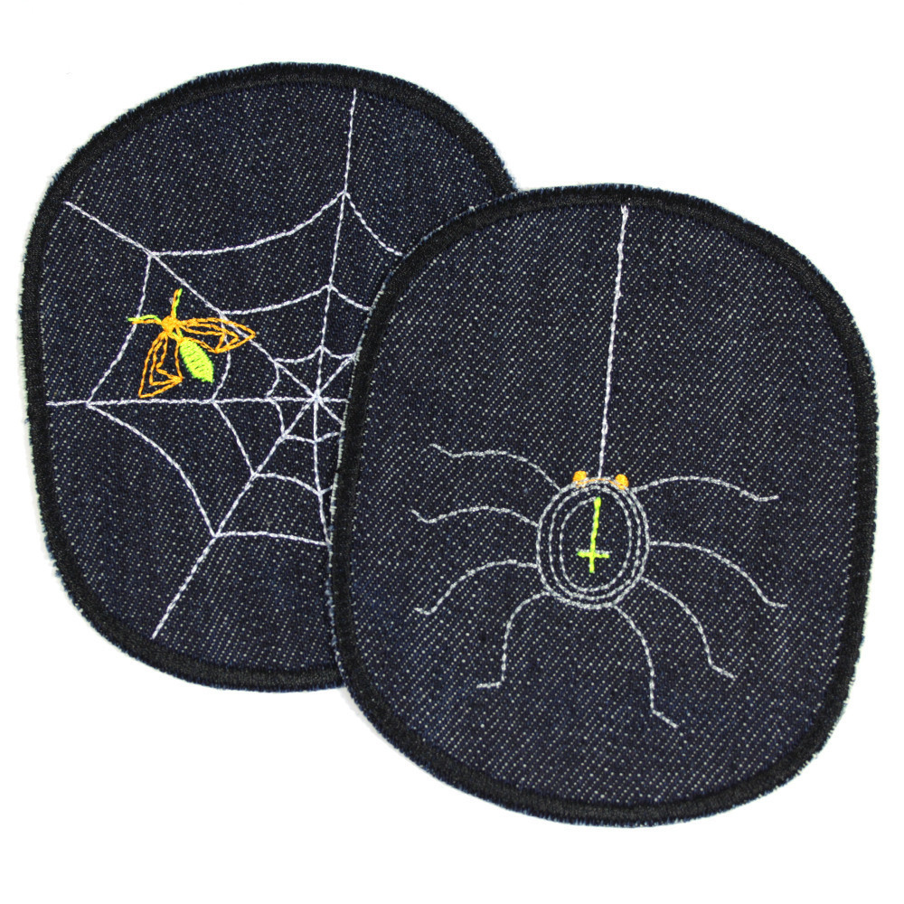 Hosenflicken Spinne XL Flicken Set SPinnennetz organic Jeans blau Knieflicken große Aufbügler