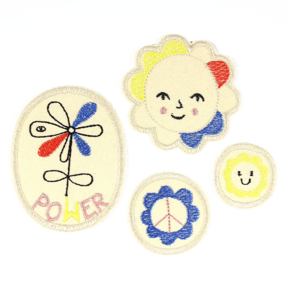 Set of flower patches to iron on flower power 4 small iron-on images