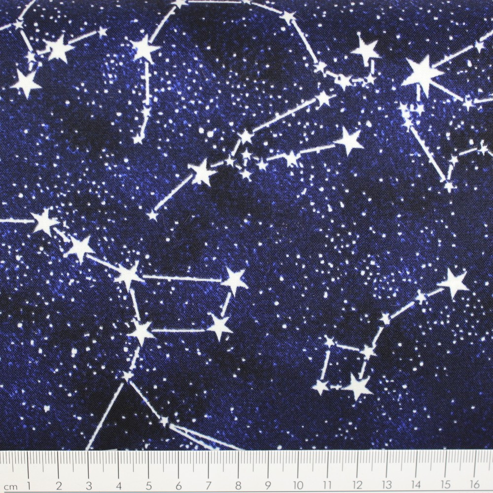 Baumwollstoff Sternbilder weiß auf schwarz und dunkelblau nachleuchtend
